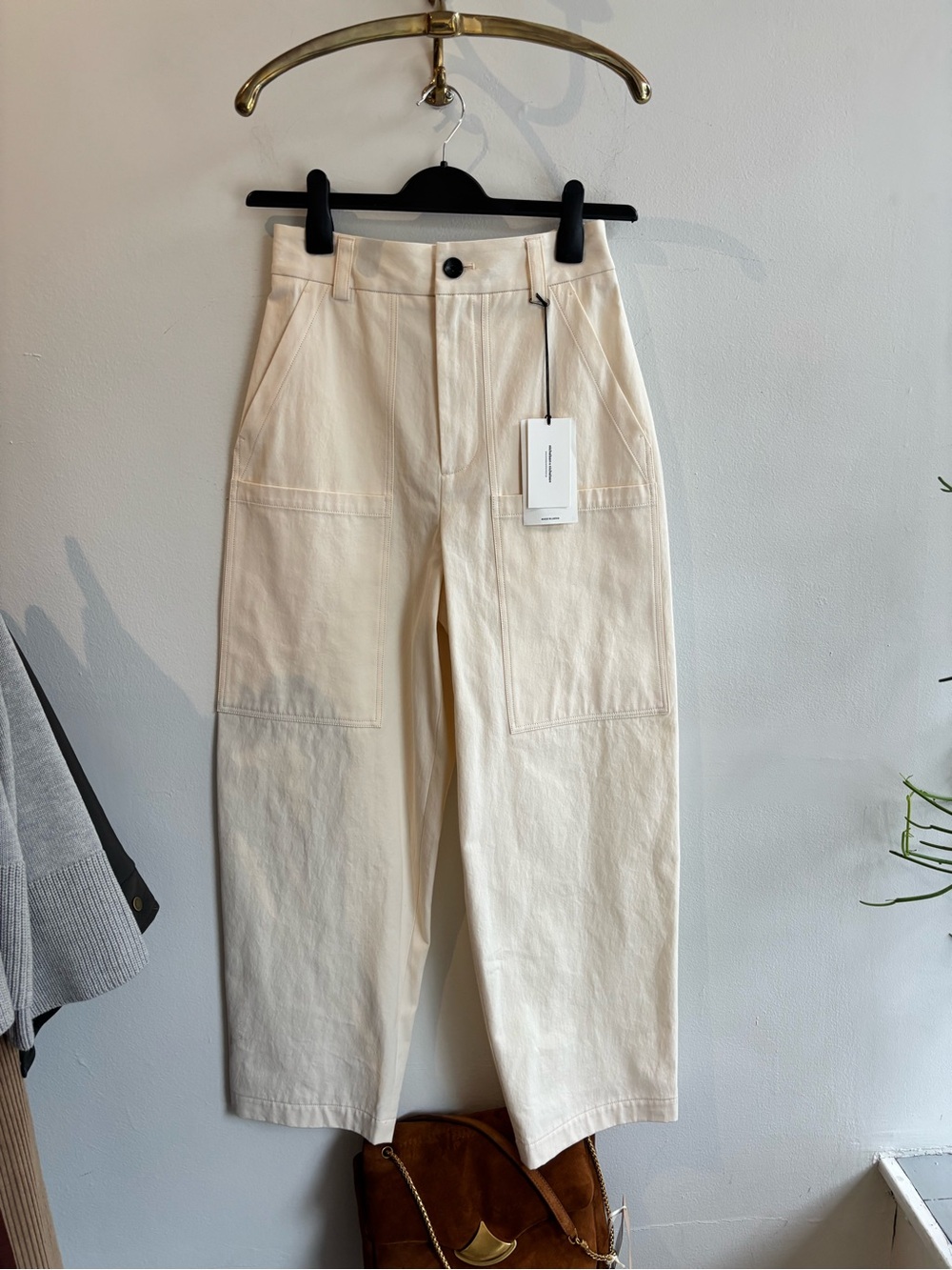 High-Rise Cream Wide-Leg Utility Chinos